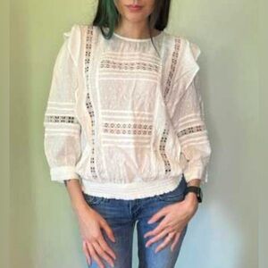 H&M. Women's Cream Crochet Keyhole Blouse. Size 8.